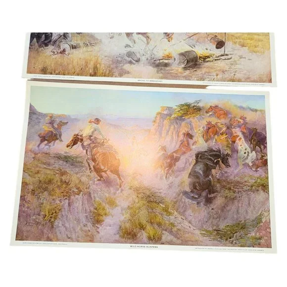Charles M. Russell Art Prints Bronc to Breakfast + Wild Horse Hunters LI510 - Picture 3 of 7